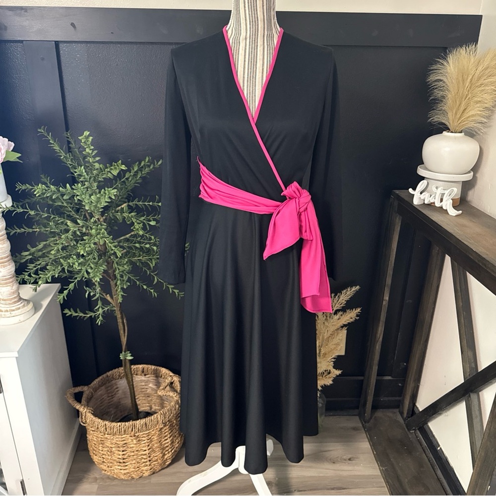 Vintage ILGWU Wrap Dress Hot Pink Side Tie Women’s Sz XS Office Siren EUC